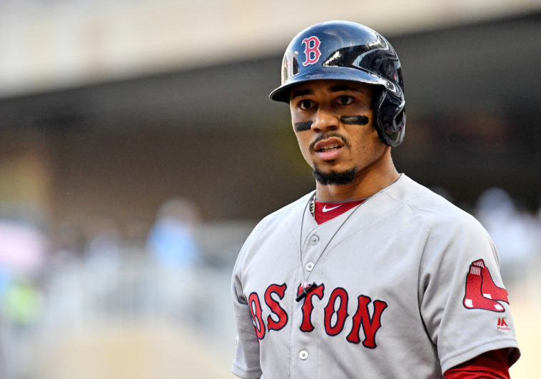 MINNEAPOLIS%2C+MN+-+JUNE+17%3A+Boston+Red+Sox+Right+field+Mookie+Betts+%2850%29+looks+on+during+a+game+between+the+Boston+Red+Sox+and+Minnesota+Twins+on+June+17%2C+2019+at+Target+Field+in+Minneapolis%2C+MN.%28Photo+by+Nick+Wosika%2FIcon+Sportswire%29