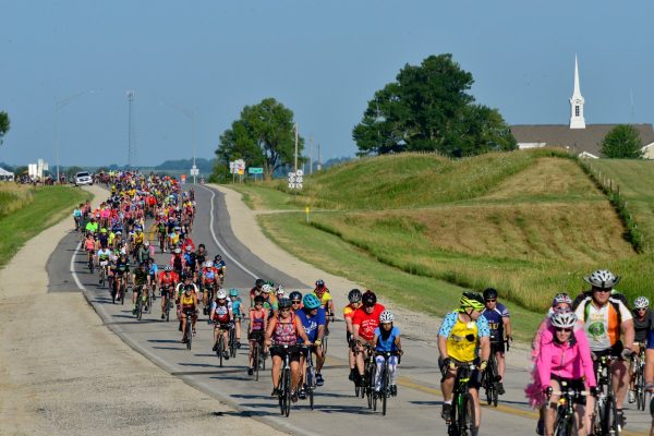 Riders pull out of Atlantic, IA on the second day of RAGBRAI on Monday July 22, 2019 in Atlantic, IA